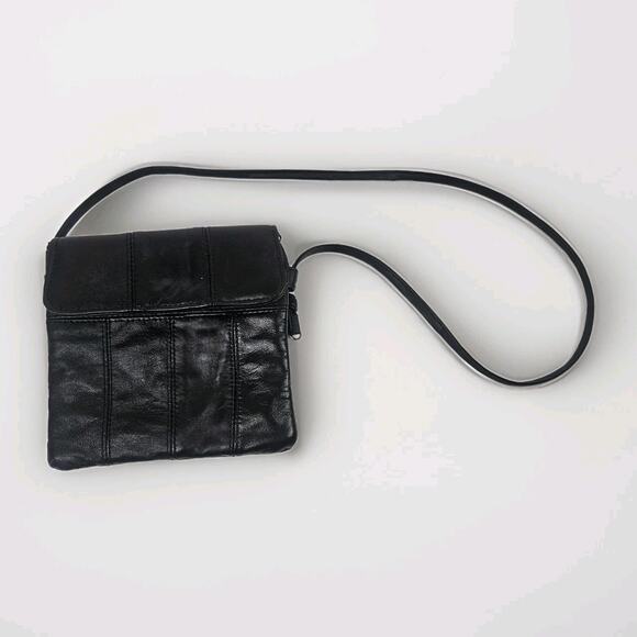 Retro Patchwork Micro Shoulder Purse Black Lambs Leather Crossbody Bag - Picture 1 of 9